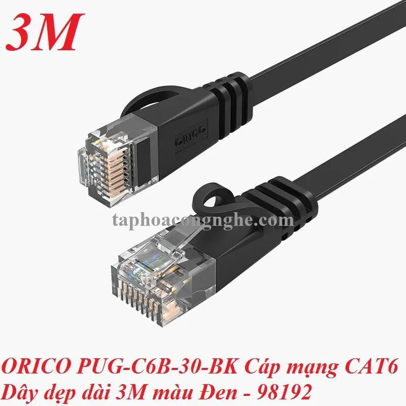 Orico 98192 PUG-C6B-30-BK CAT6 Dây dẹp dài 3M màu Đen Cáp mạng 30098192
